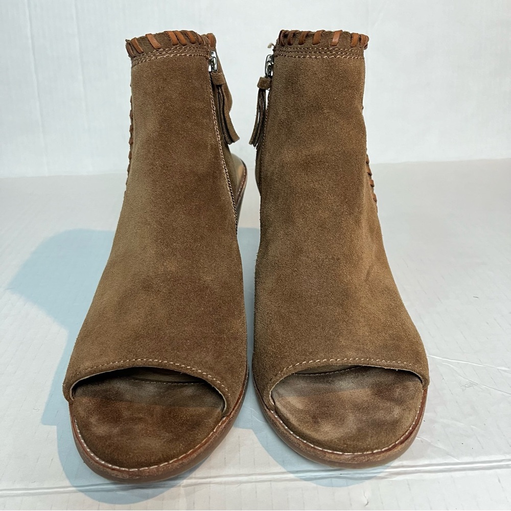 Sofft Sz 10M Suede Leather Peep Toe Block Heel Sandals Brown Boho Ankle Booties - Picture 4 of 10